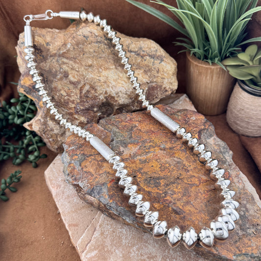 Stunning Polished Sterling Sliver Navajo Pearl necklace by Navajo artist Jack Tom