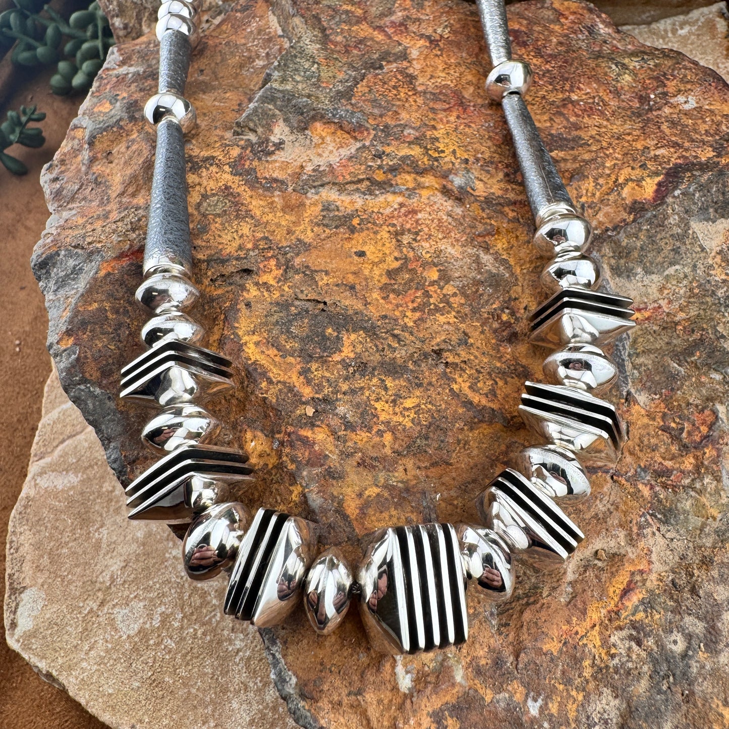 Stunning Polished Sterling Sliver necklace by Navajo artist Jack Tom