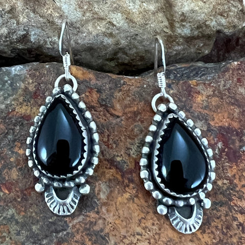 Black Onyx Sterling Silver Earrings by Mary Tso