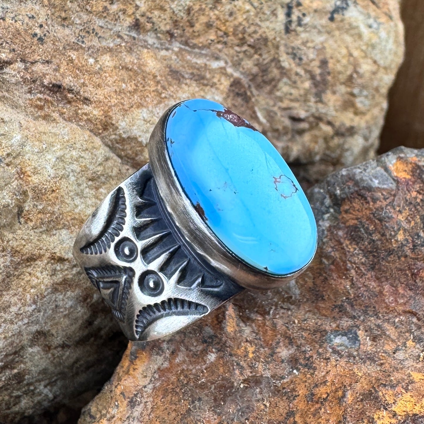 Golden Hill Turquoise Sterling Silver Ring by Bernyse Chavez - Size 8
