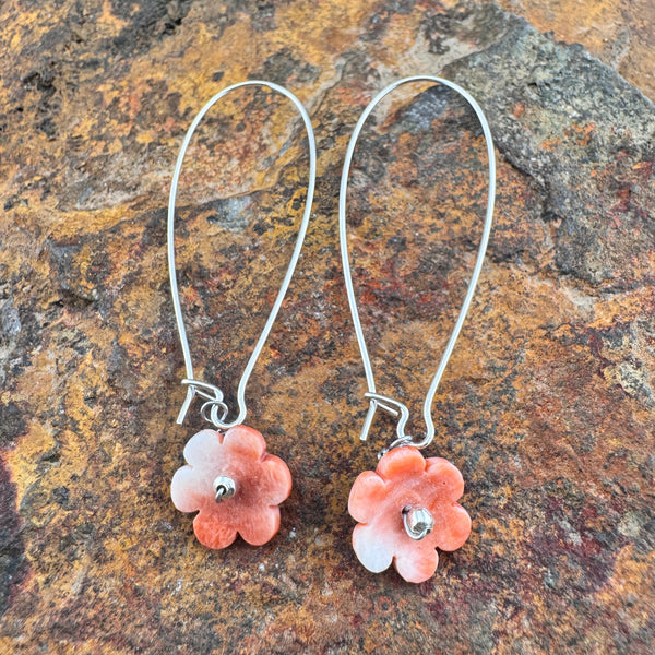 Spiny Oyster Shell Flower Wire Dangle Earrings by Mary Tso