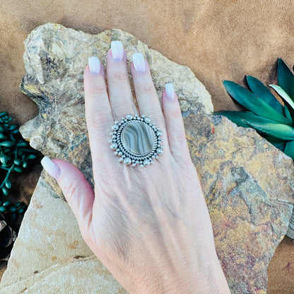 Jurassic Flint Ring with Sterling Silver by Artie Yellowhorse