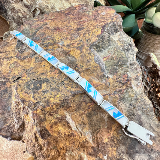 David Rosales Mystic Pearl Inlaid Sterling Silver Link Bracelet