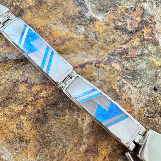 David Rosales Mystic Pearl Inlaid Sterling Silver Link Bracelet