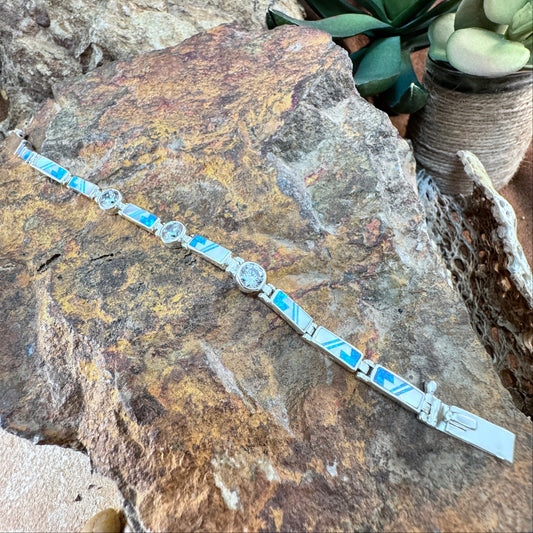 David Rosales Mystic Pearl Inlaid Sterling Silver Bracelet w/ Cubic Zirconia