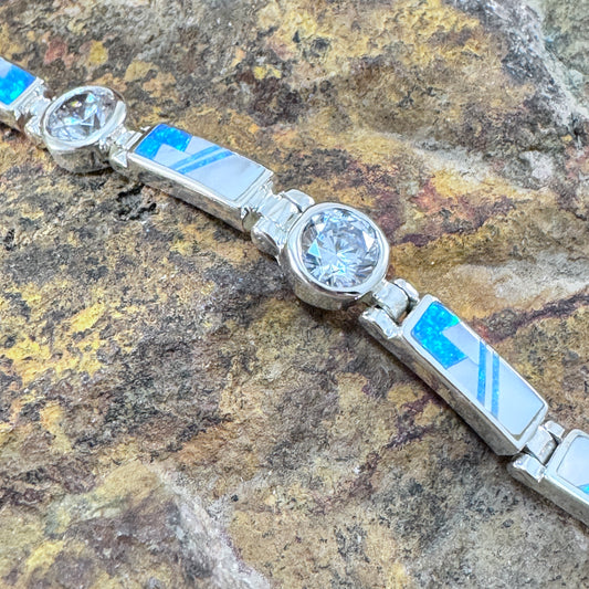 David Rosales Mystic Pearl Inlaid Sterling Silver Bracelet w/ Cubic Zirconia