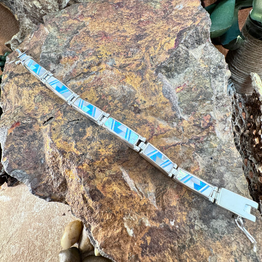 David Rosales Mystic Pearl Inlaid Sterling Silver Big Link Bracelet