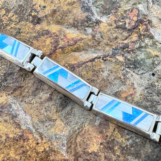 David Rosales Mystic Pearl Inlaid Sterling Silver Big Link Bracelet