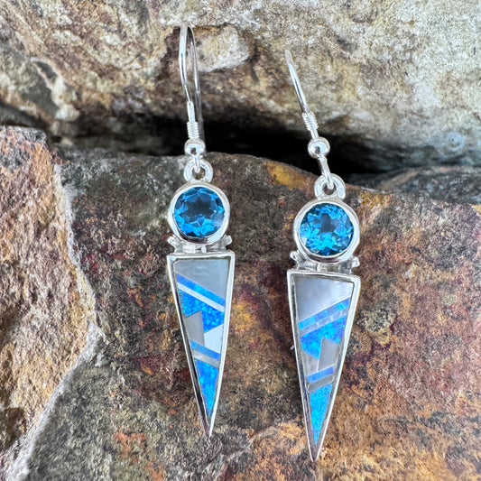 David Rosales Mystic Pearl Inlaid Sterling Silver Earrings w Blue Topaz