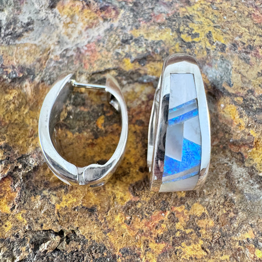 David Rosales Mystic Pearl Inlaid Sterling Silver Earrings Huggie