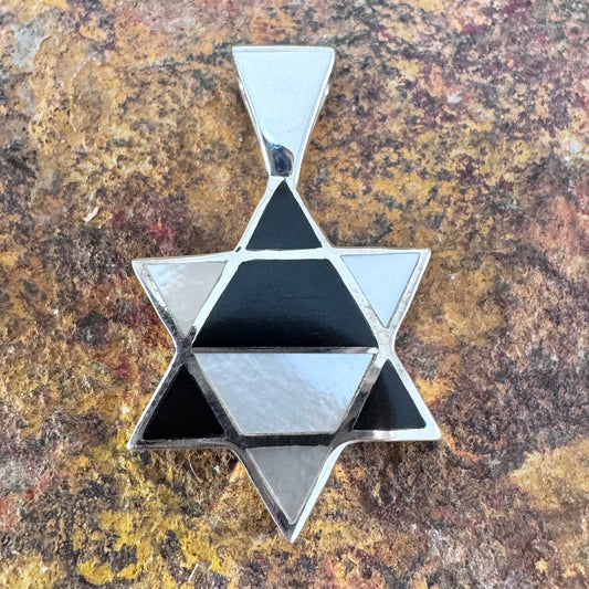 David Rosales Tuxedo Inlaid Sterling Silver Pendant Star of David