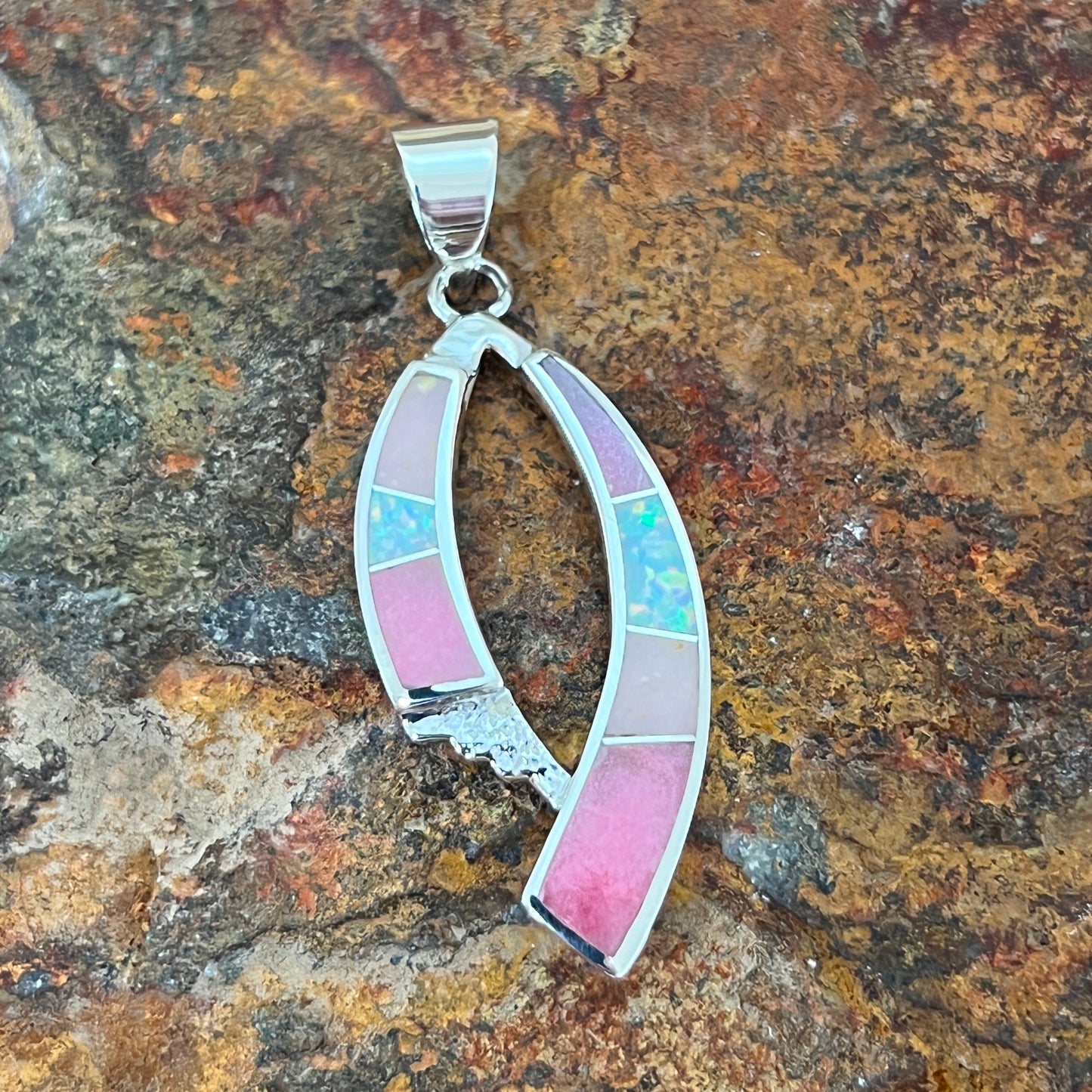 Davis Rosales Make Me Blush Collection, features RhondonitDavid Rosales Make Me Blush Inlaid Sterling Silver Pendant