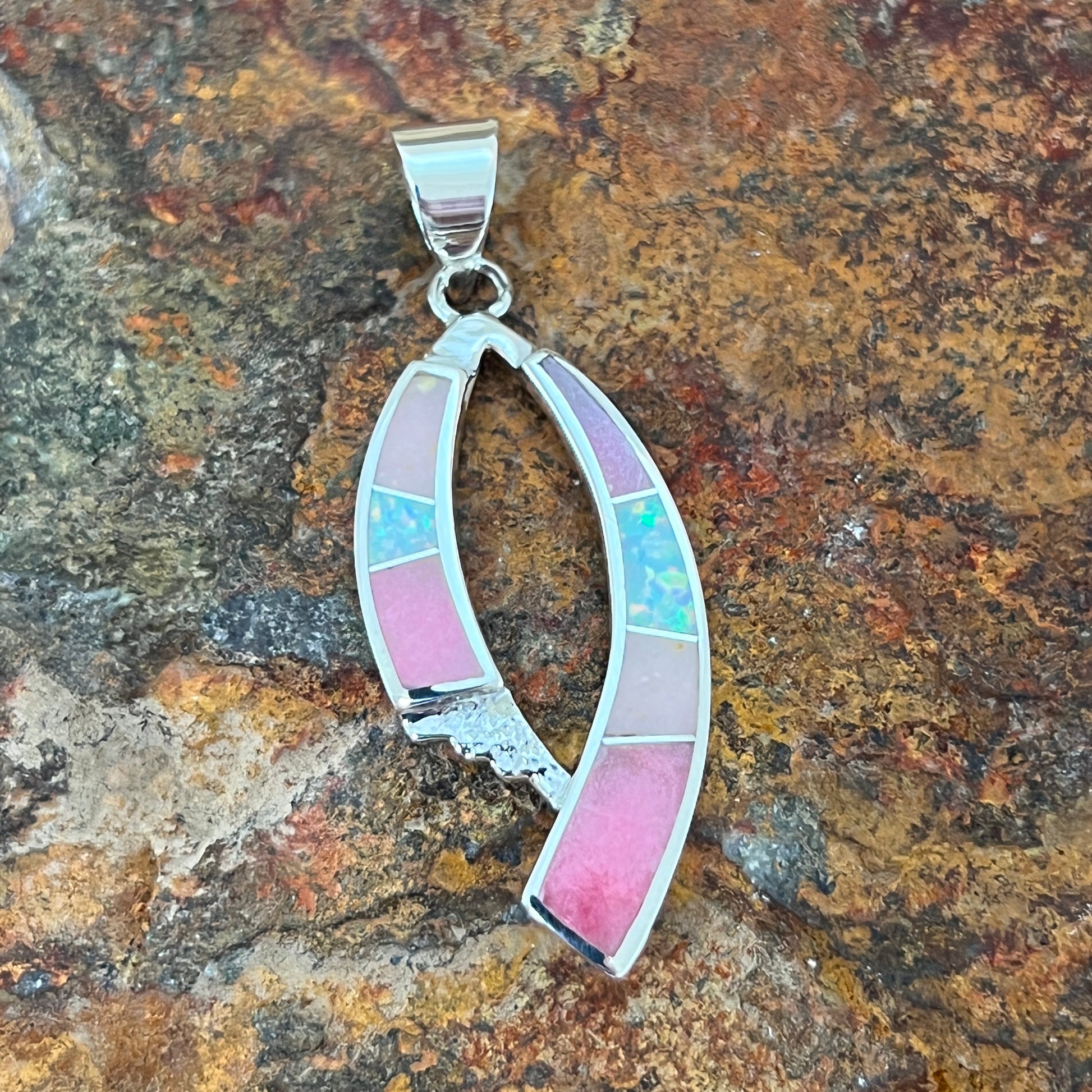 Davis Rosales Make Me Blush Collection, features RhondonitDavid Rosales Make Me Blush Inlaid Sterling Silver Pendant