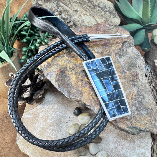 David Rosales Pietersite Inlaid Sterling Silver Bolo Tie