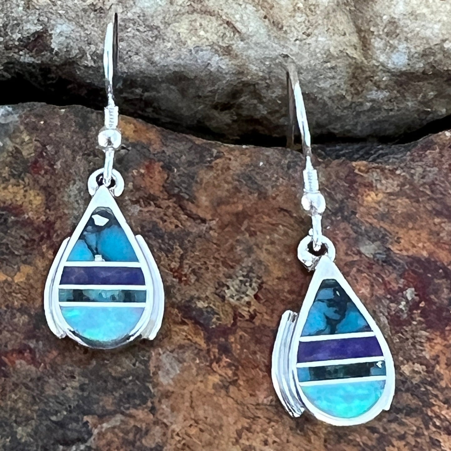 David Rosales Shalako Inlaid Sterling Silver Earrings