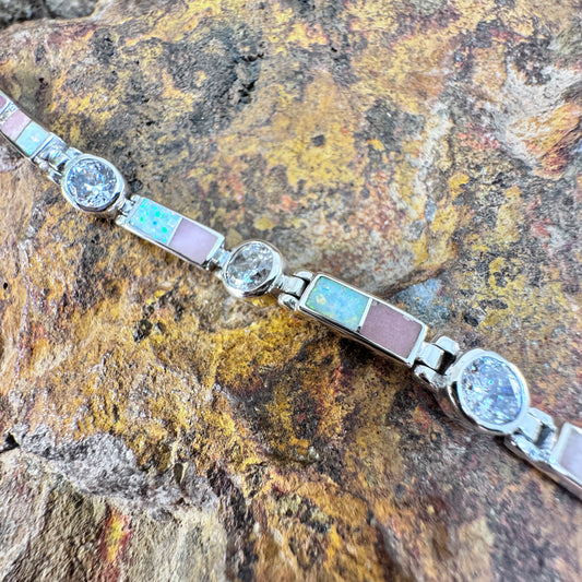 David Rosales Make Me Blush Inlaid Sterling Silver Link Bracelet w/ Cubic Zirconia