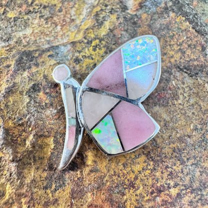 David Rosales Make Me Blush Inlaid Sterling Silver Pendant / Pin Butterfly