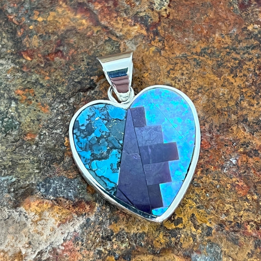 David Rosales Shalako Inlaid Sterling Silver Pendant Heart