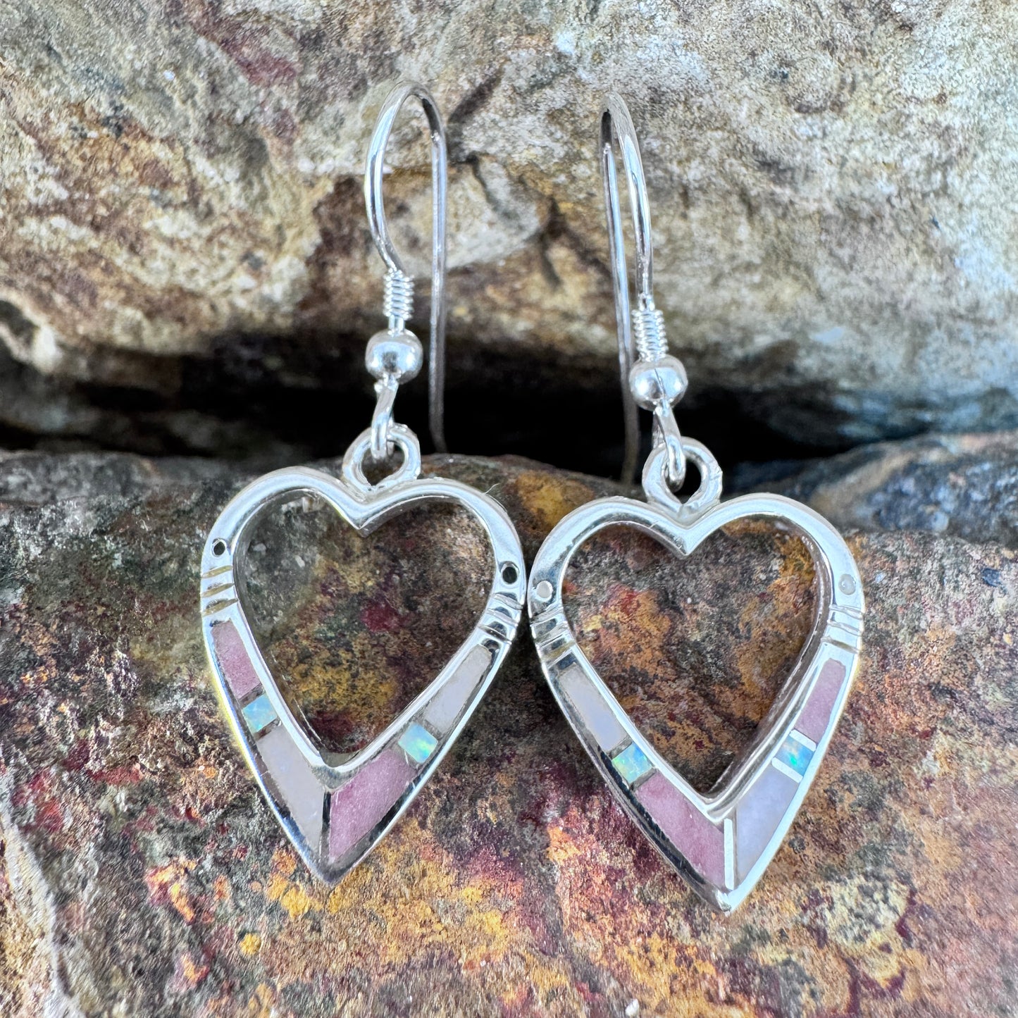 David Rosales Make Me Blush Inlaid Sterling Silver Earrings Hearts