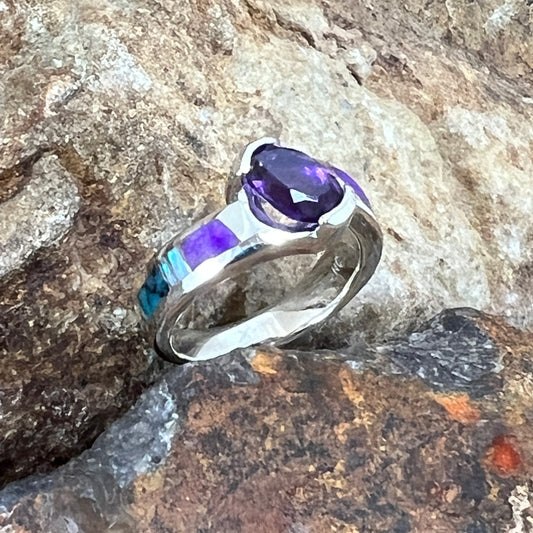 David Rosales Shalako Inlaid Sterling Silver Ring w/ Amethyst