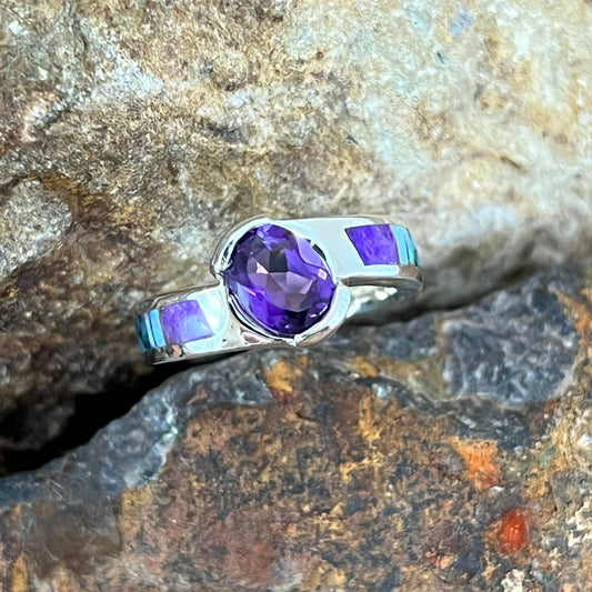 David Rosales Shalako Inlaid Sterling Silver Ring w/ Amethyst