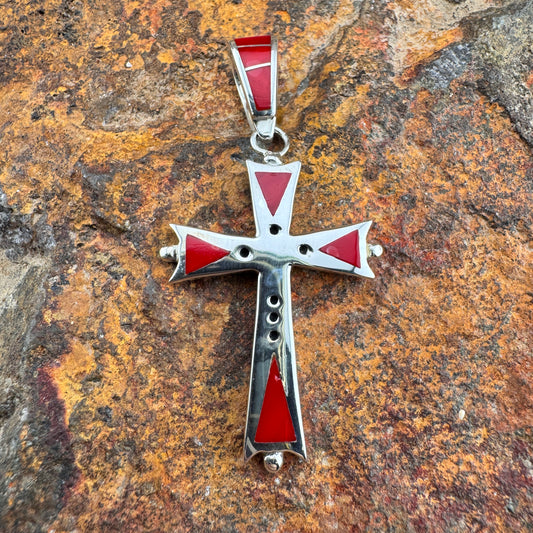 David Rosales Rosarita Inlaid Sterling Silver Pendant Cross