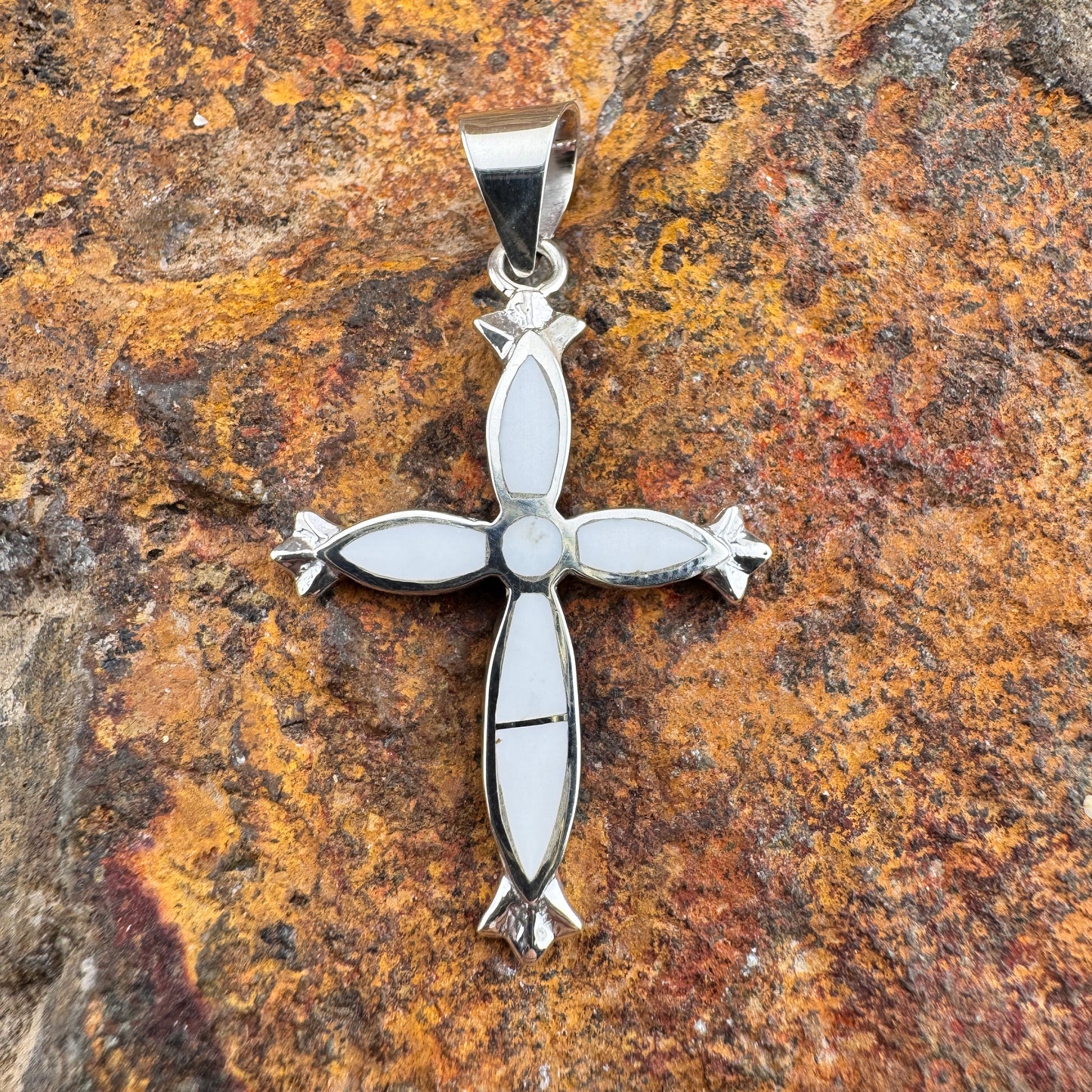 David Rosales Pristine Inlaid Sterling Silver Pendant Cross