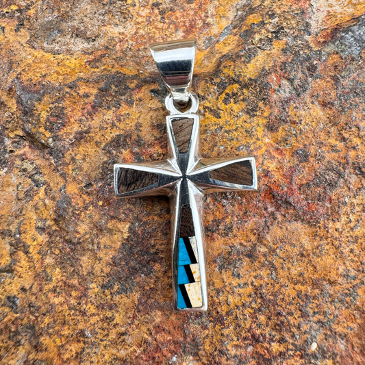 David Rosales Iron Spirit Inlaid Sterling Silver Pendant Cross