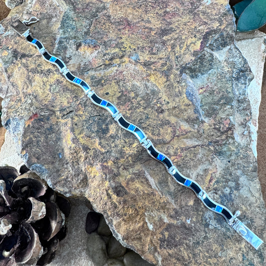 David Rosales Black Beauty Inlaid Sterling Silver Wavy Link Bracelet