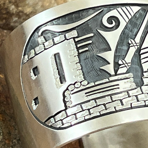 Vintage Hopi Overlay Sterling Silver Bracelet by Eddison Wadsworth Soohafyah - Estate Jewelry