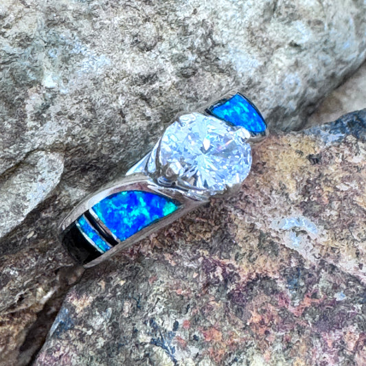 David Rosales Black Beauty Inlaid Sterling Silver Ring w/ Cubic Zirconia