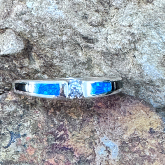 David Rosales Black Beauty Inlaid Sterling Silver Ring w/ Blue Topaz