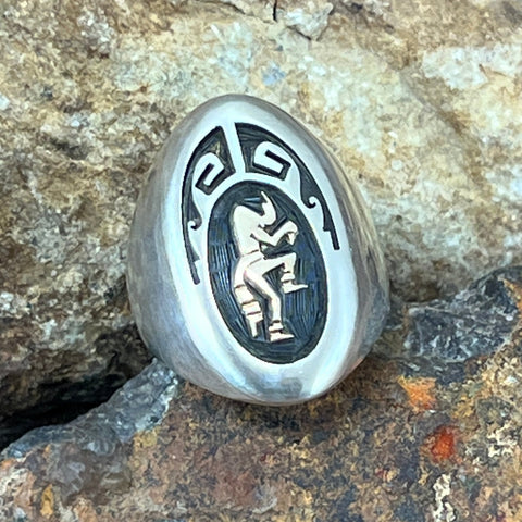 Vintage Hopi Overlay Silver / Gold Ring by Eddison Wadsworth Soohafyah Size 10.25 - Estate Jewelry