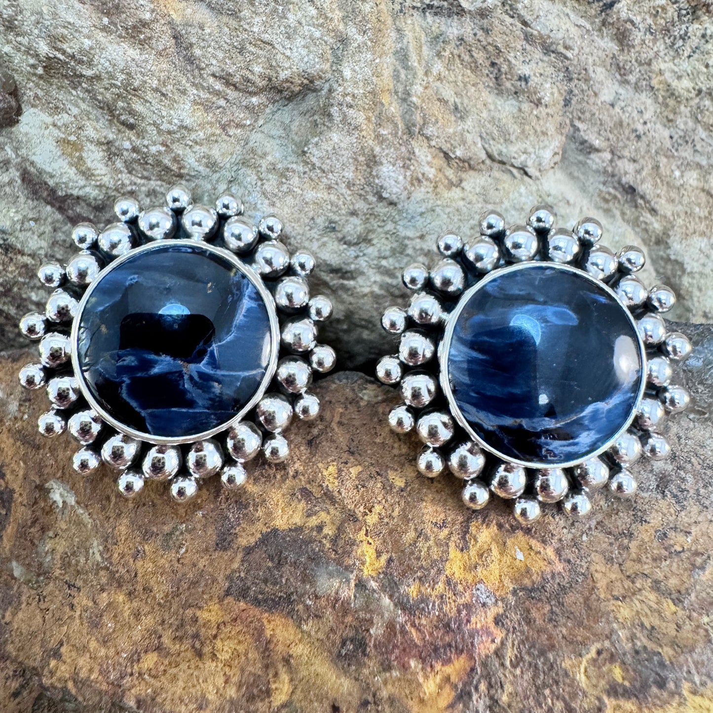 Pietersite Sterling Silver Earrings by Artie Yellowhorse