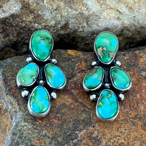 Sonoran Gold Turquoise Sterling Silver Earrings Cluster by Angela Martin