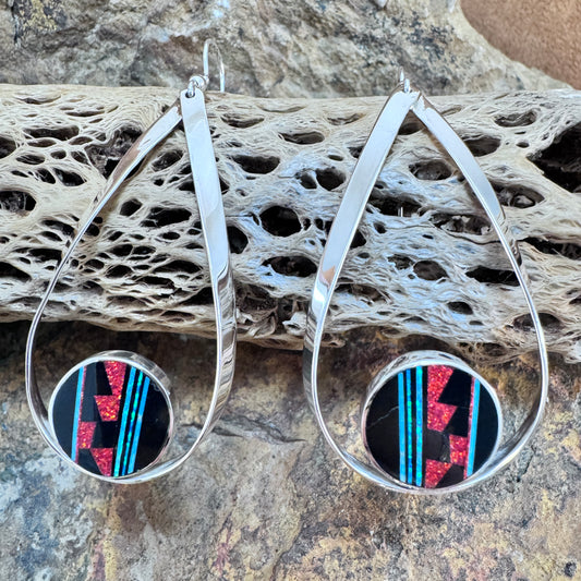 David Rosales Red Moon Inlaid Sterling Silver Earrings