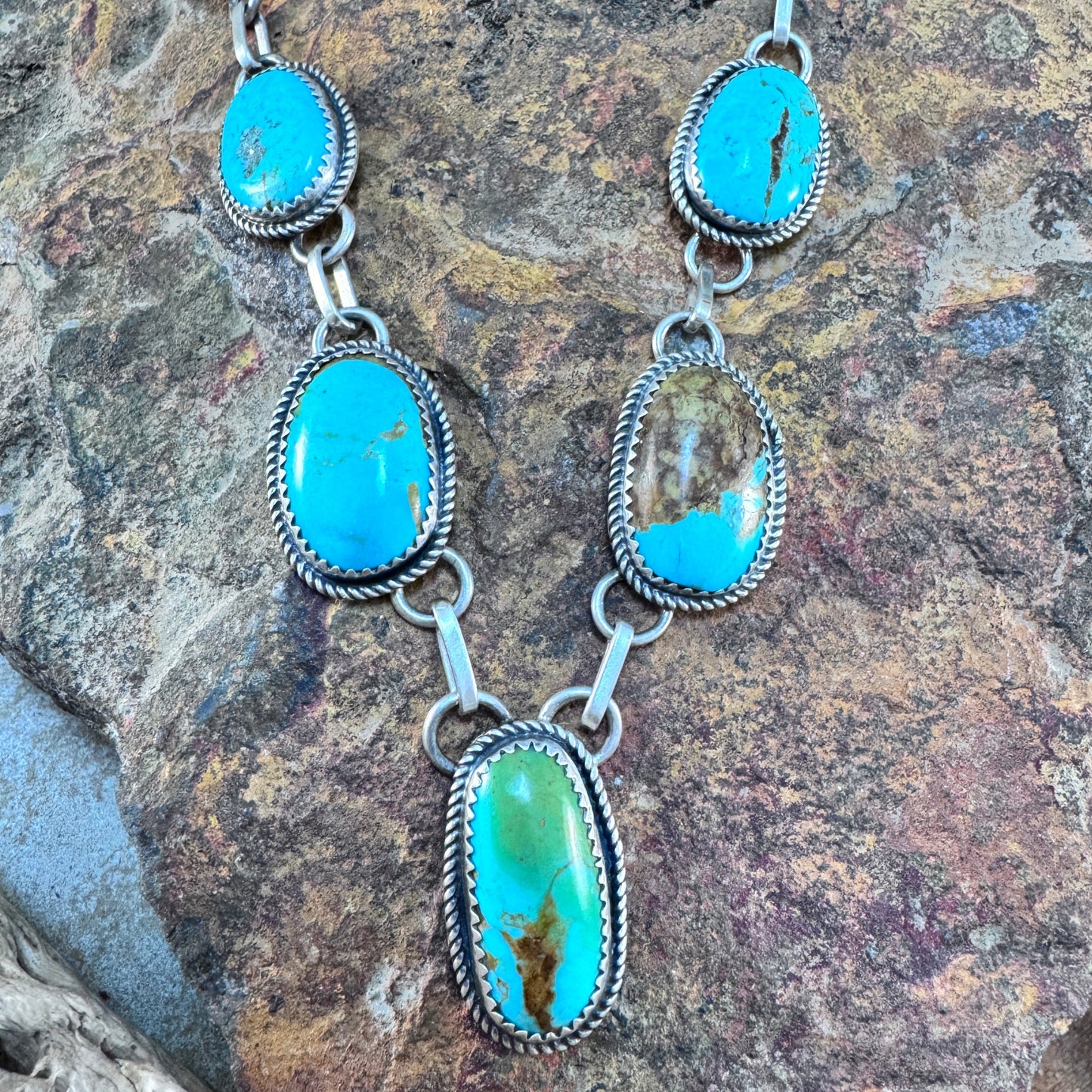 Old Kingman Turquoise Necklace & Earring Set by Mary Tso