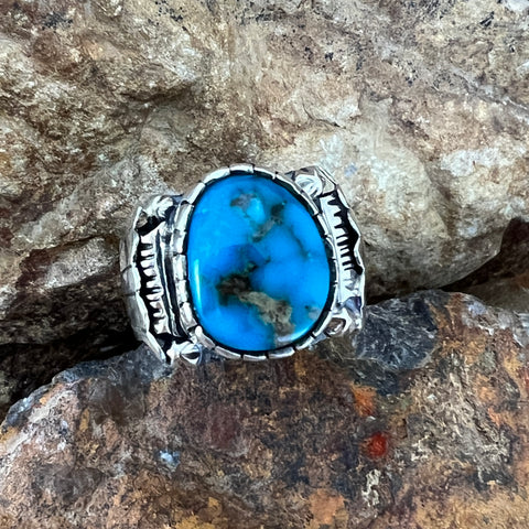 Bisbee Turquoise Sterling Silver Ring by Billy Jaramillo Size 11.5