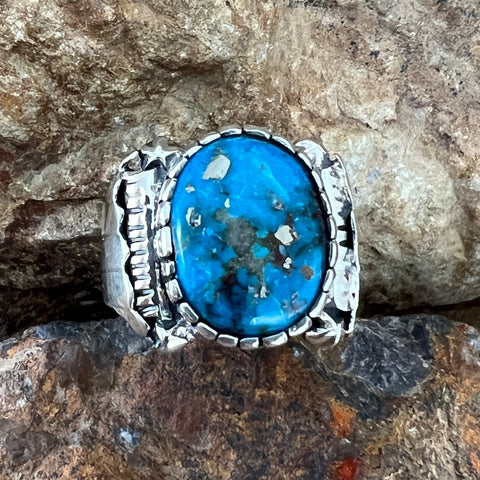 Morenci Turquoise Sterling Silver Ring by Billy Jaramillo Size 10.5