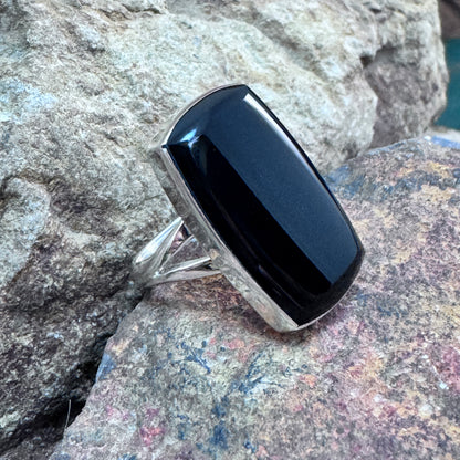 Sterling Silver Ring with Rectangular Black Onyx by Cathy Webster
