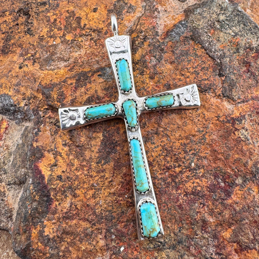 Campitos Turquoise Sterling Silver Cross Pendant by Wilbur Iule