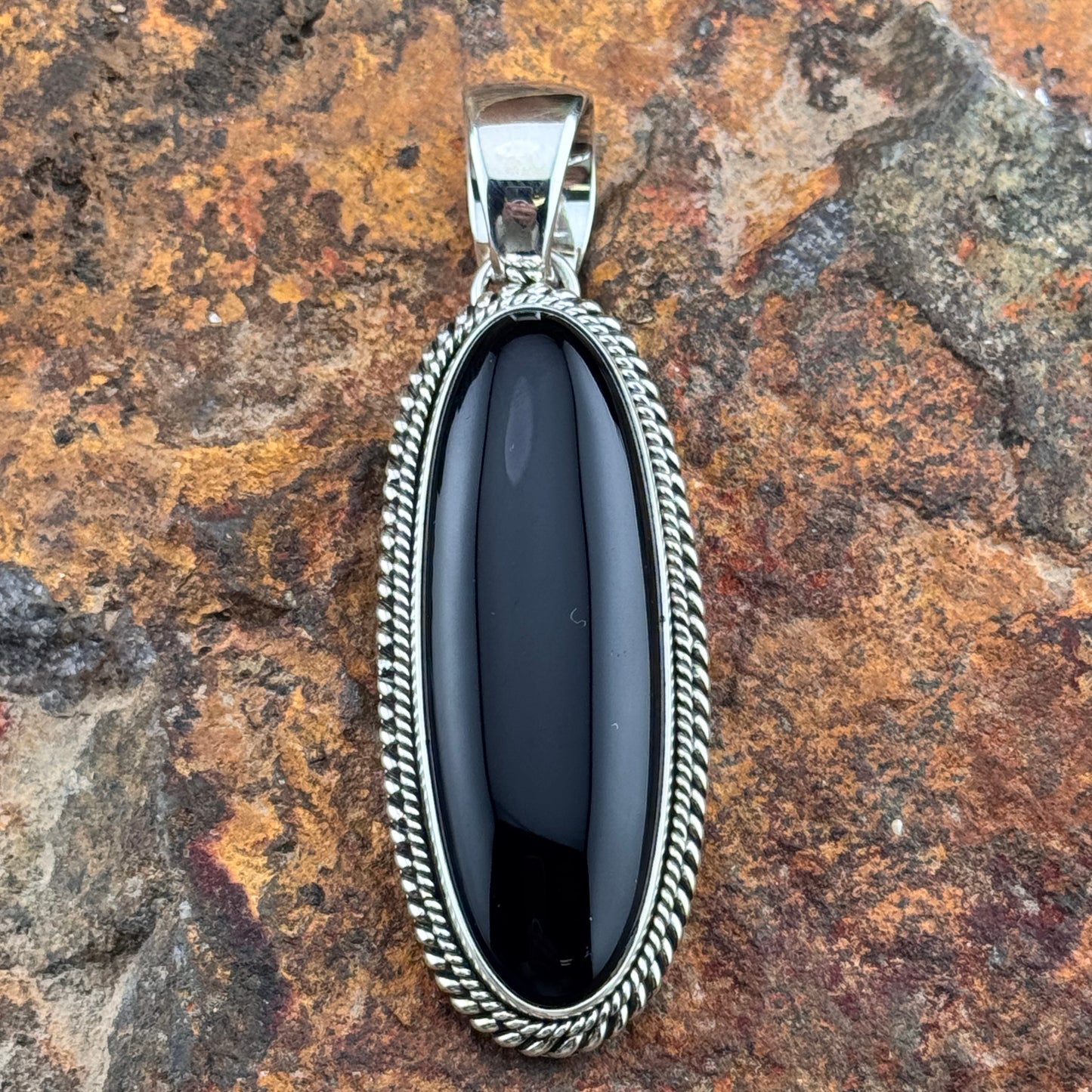 Black Onyx Sterling Silver Pendant by Artie Yellowhorse