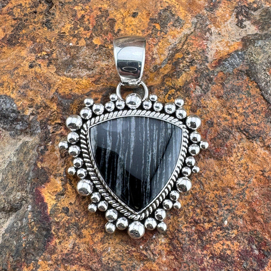 Jasper Zebra Sterling Silver Pendant by Artie Yellowhorse