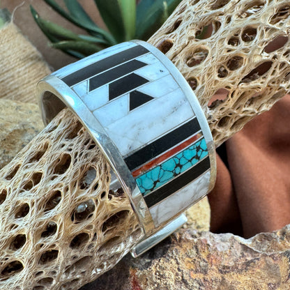 David Rosales White Buffalo Inlaid Sterling Silver Bracelet