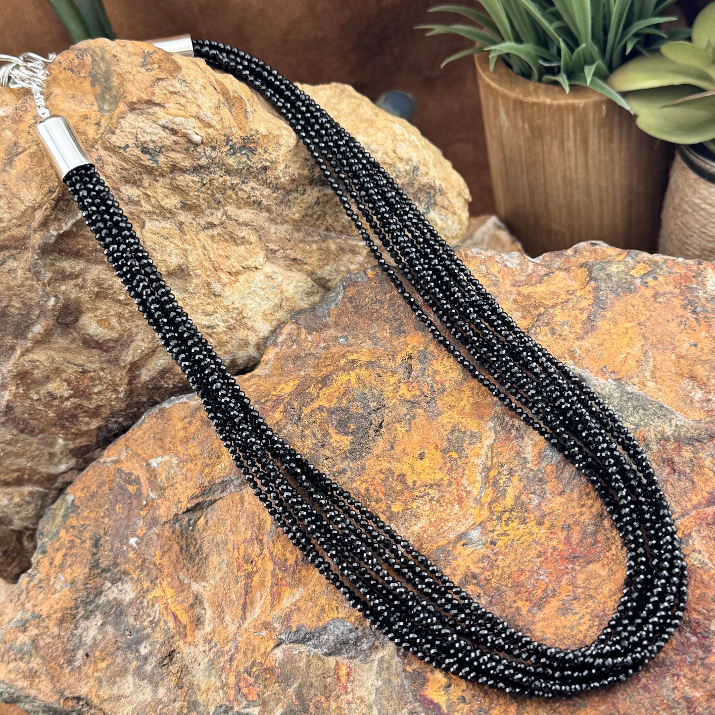 10 Strand Black Spinel Beaded Necklace by Artie Yellowhorse