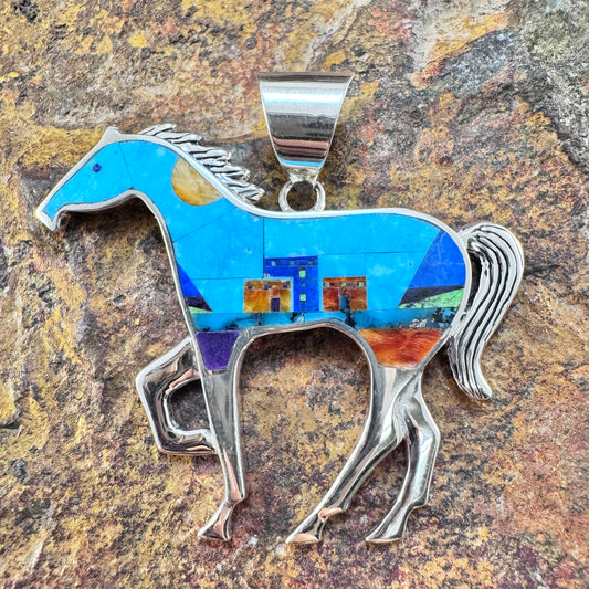 David Rosales Indian Summer Inlaid Sterling Silver Pendant Horse