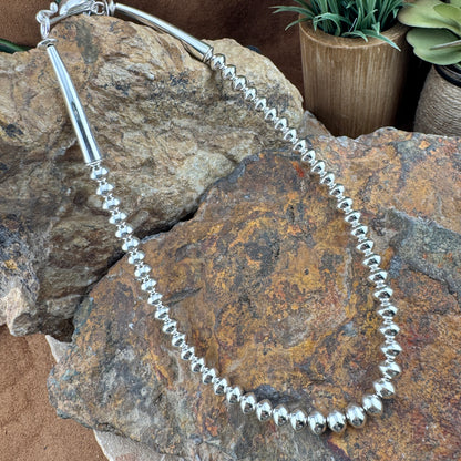 17 1/2" Single Strand Sterling Silver Navajo Pearls Beaded Necklace by Artie Yellowhorse