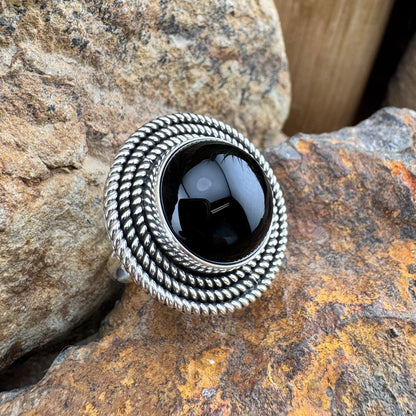 Black Onyx Sterling Silver Triple Twist Ring by Artie Yellowhorse