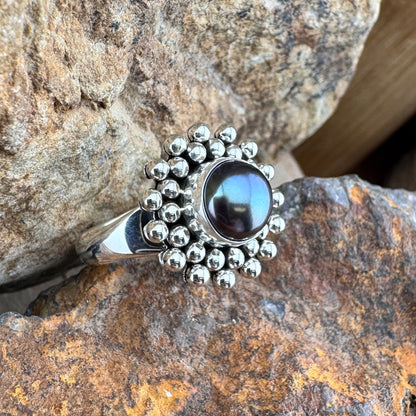 Grey Fresh Water Pearl Sterling Silver Ring by Artie Yellowhorse