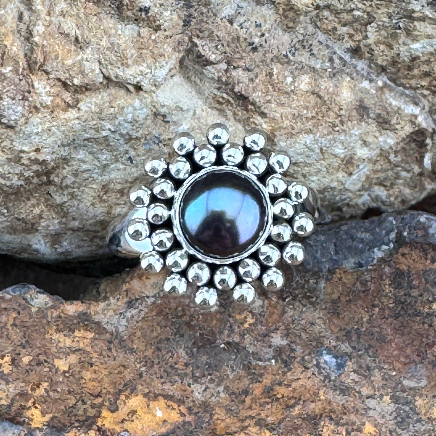 Grey Fresh Water Pearl Sterling Silver Ring by Artie Yellowhorse